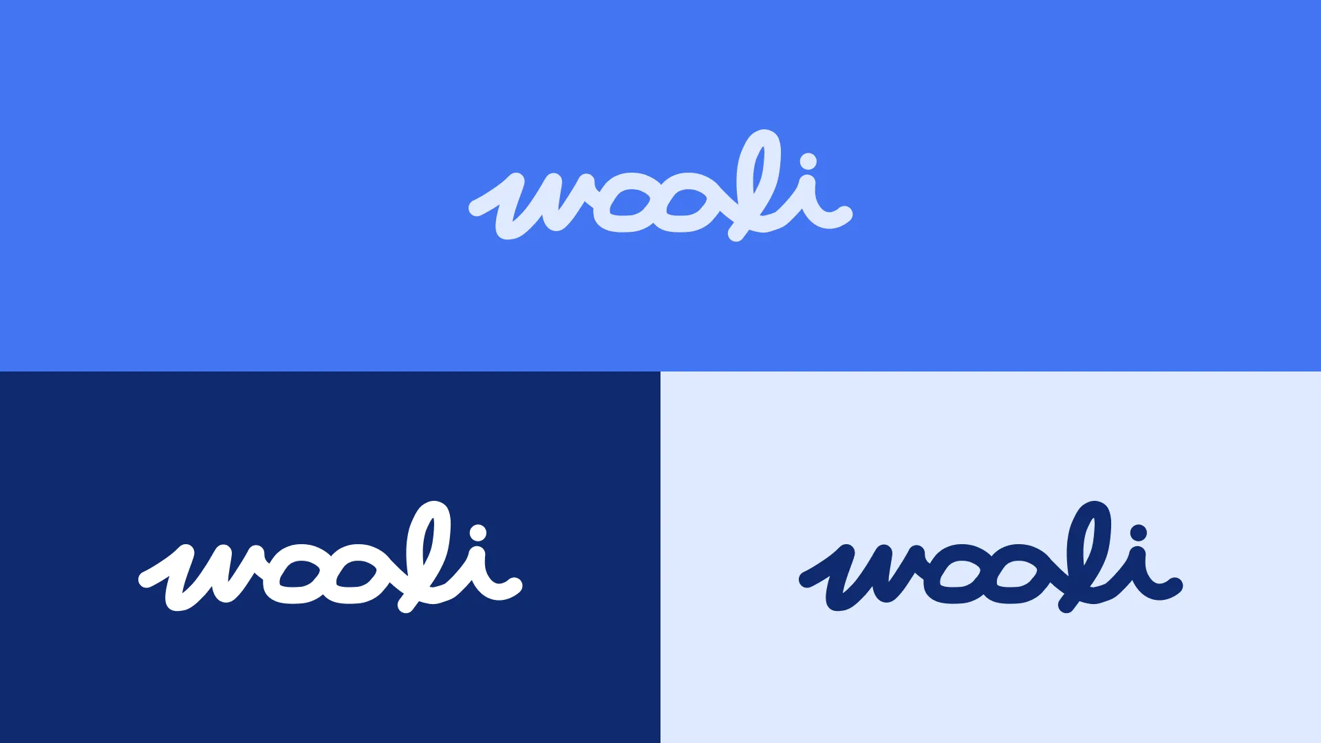 The Wooli script wordmark on field blue, navy, and pale blue
